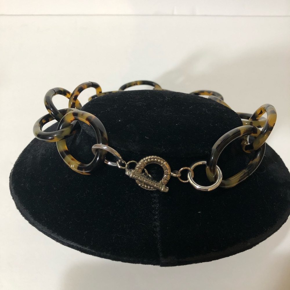 Tortoise Shell Acrylic Silver Tone Toggle Closure… - image 5